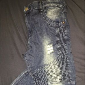 Ripped Destroyed Distressed Slim Fit Biker Jeans